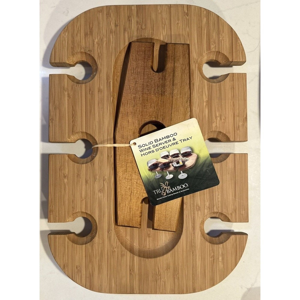 Tru Bamboo Solid Bamboo Wine Server And Hors D’oeuvre Tray Charcuterie Cheese